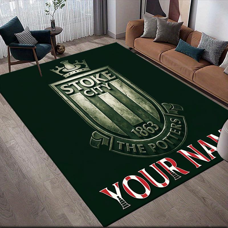 Benutzerdefinierter Name Stoke City Flanellmuster Quadratischer Teppich, Läufer, Teppich für Wohnzimmer Schlafzimmer Sofa Spielzimmer Dekoration, Rutschfeste Bodenmatte