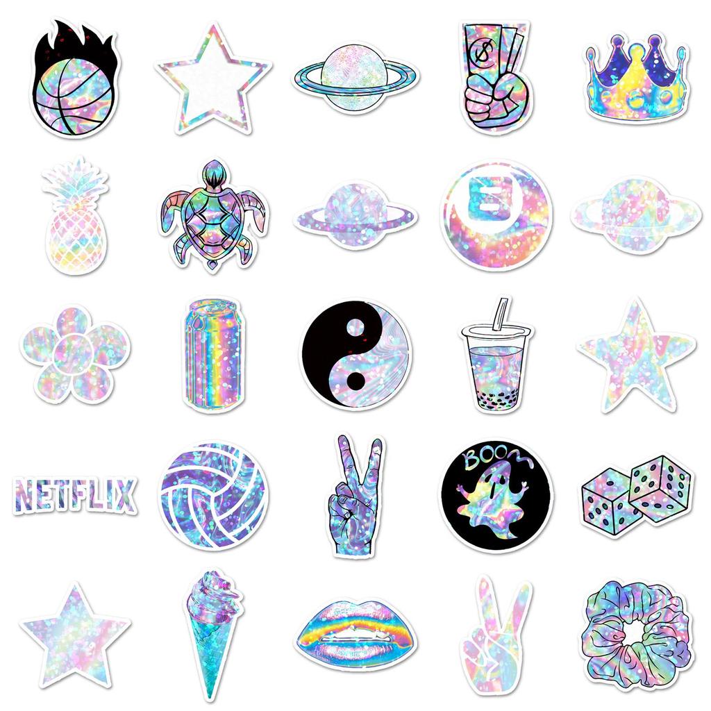 50 Holographic Laser Glitter Stickers: Trendy, Creative, Waterproof Decor for Phone Cases & Insulated Cups
