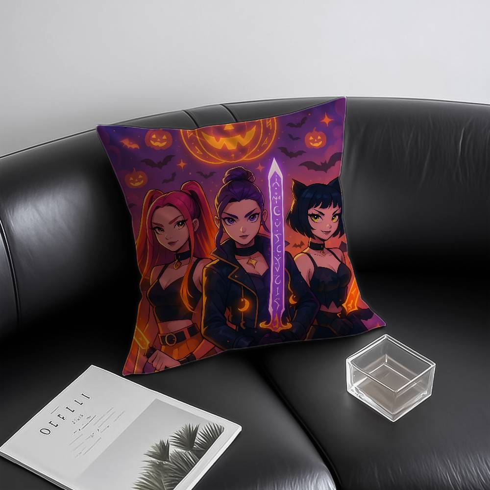 

Fashion K-Kpop D-Demon-hunterS Pillow Case Silky Short Plush With Invisible Zipper Dustproof Sofa Cushion Cover 12x12Inch