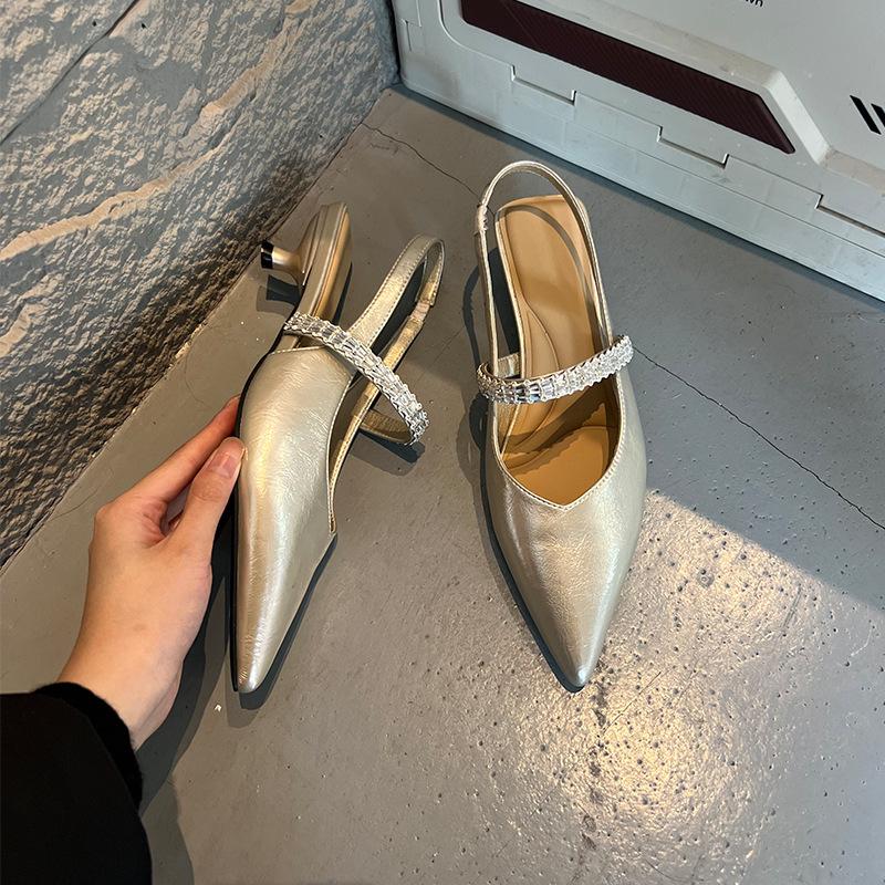 First Layer Sheepskin Insole Bag Head Sandals Spring and Summer Outer Wear French Mary Jane Shoes Single Shoes Women's Shoes