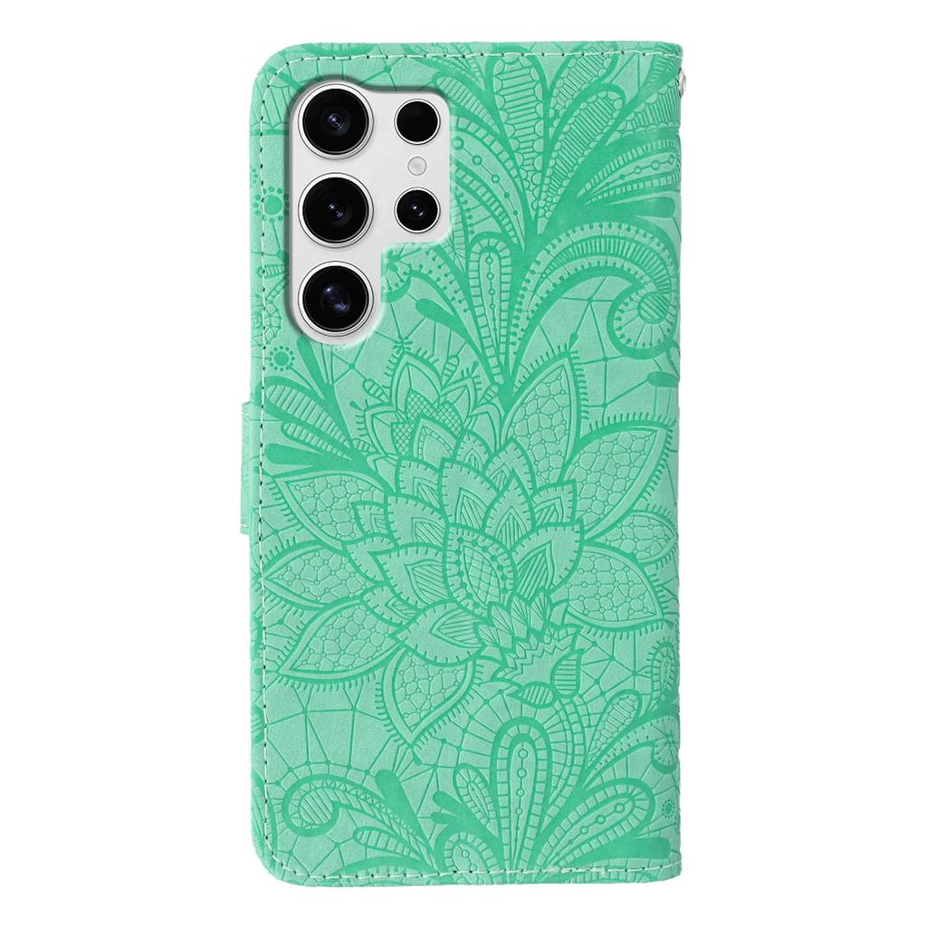 For Samsung Galaxy S24 Ultra Case Lace Flowers PU Leather Flip Wallet Phone Cover