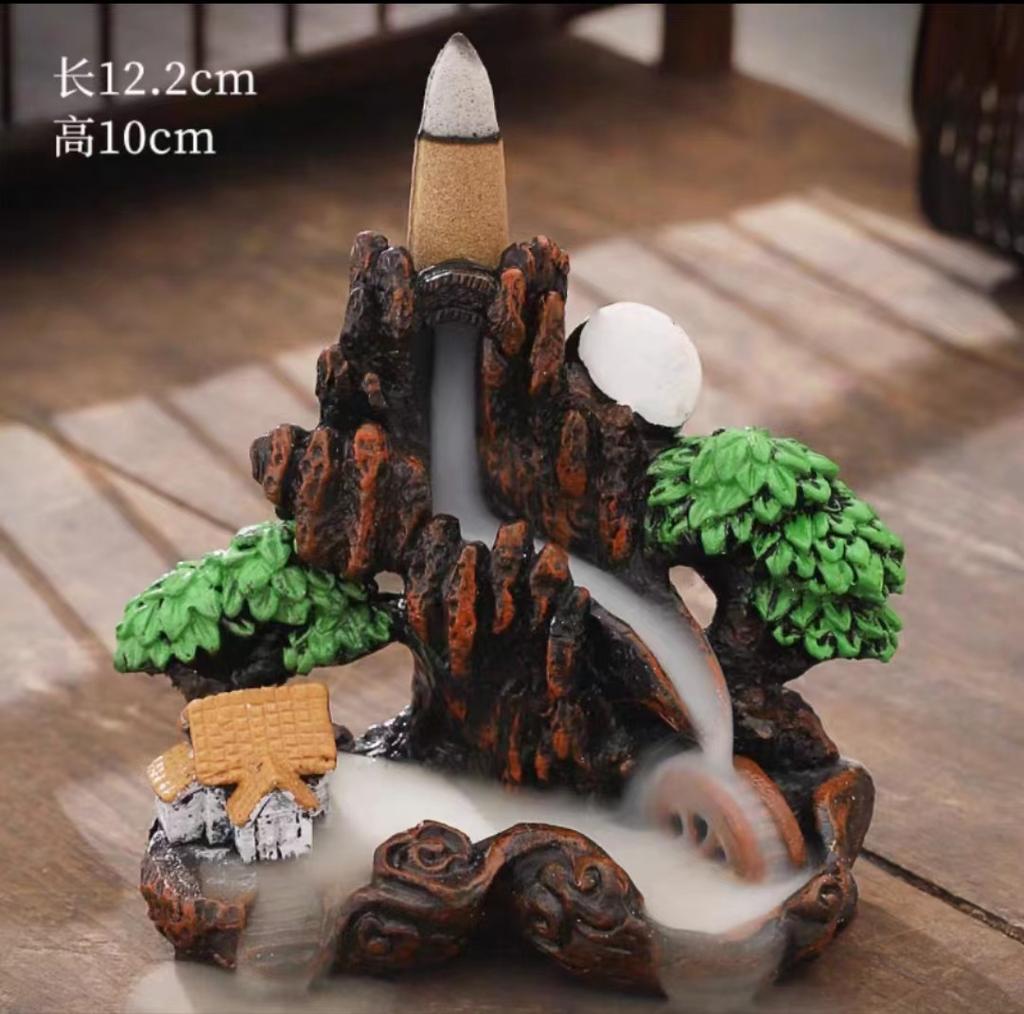 Creative Backflow Incense Holder Resin High Mountain Waterfall Incense Cones Burner Aromatherapy Ornament Zen Home Decoration