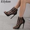Eilyken New Narrow Band Peep Toe Women Sandals 2025 Summer Hollow Catwalk Stripper Dress High Heels Female Shoes