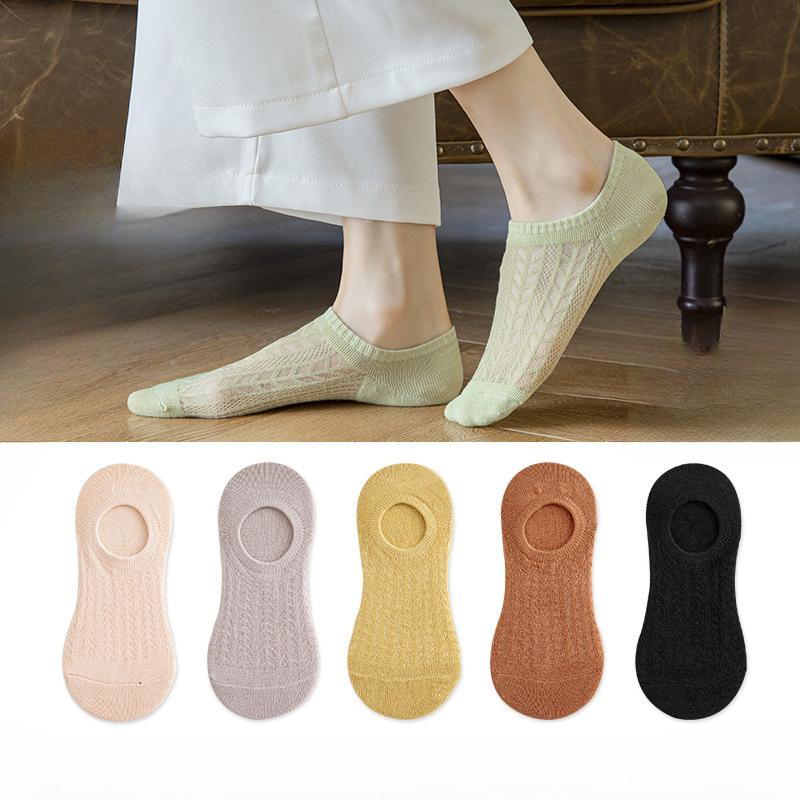 5 Pairs of  Women's Summer Thin Cotton Mesh Non Slip Non Slip Heel Shallow Mouth Invisible Boat Socks