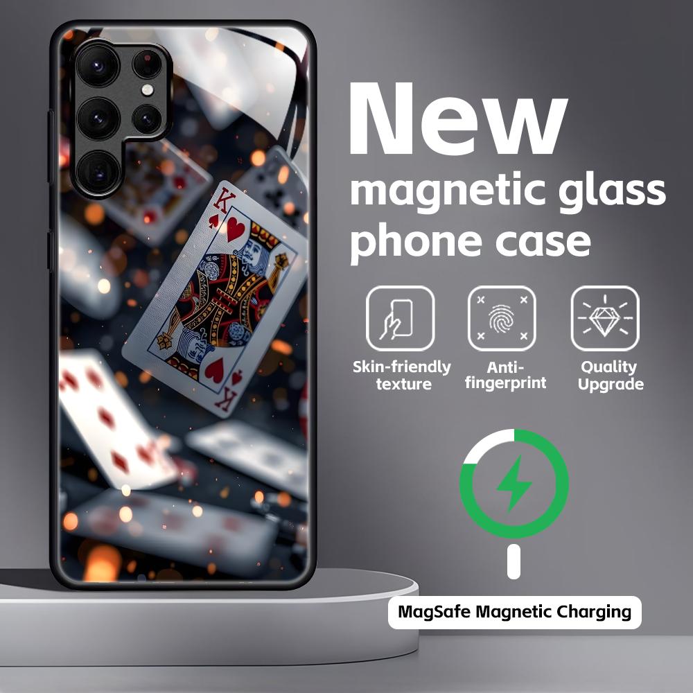 poker Phone Case For Samsung S26 S25 S24 S23 S22 S21 Plus Ultra Note20 Glass Magnetic Case