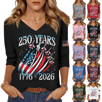 Women's T Shirt Print 3/4 Sleeve Daily Weekend Fashion Basic V- Neck Regular Top