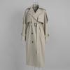 Extended trench coat, European, American autumn and winter pure cotton retro loose coat, lace-up waist trench coat women
