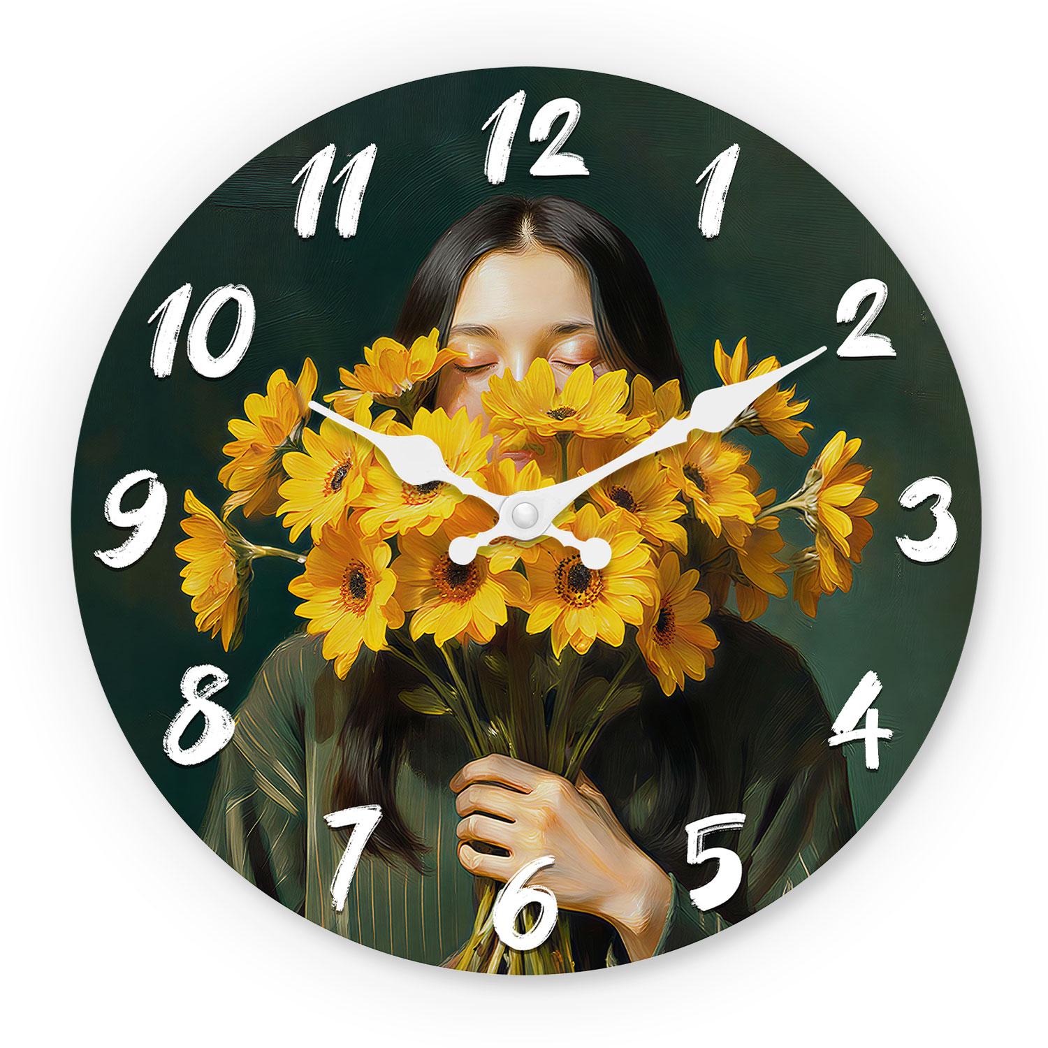 High-Quality Sunflower Illustration High-Quality Wooden High-Quality Wall High-Quality Clock, 10-16Inch High-Quality Silent High-Quality Wall (as the picture,10Inch)
