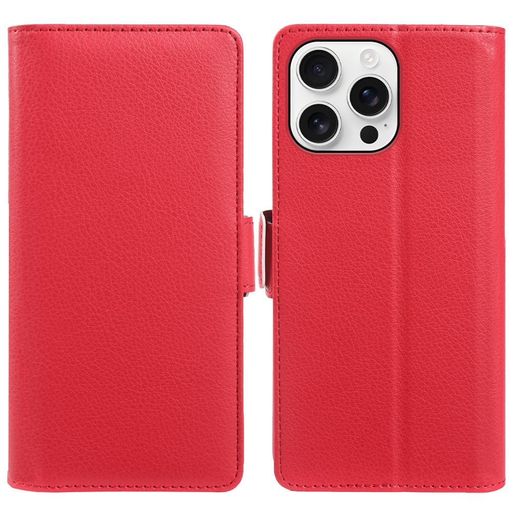 For iPhone 13 Pro Max Wallet Case with Dual Magnetic Clasp Litchi Textured Leather Flip Stand Phone Cover