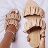Fashion 2024 Women's Summer New Double-layer Leather Sandals Pleated Flat Bottomed Women's Outdoor Beach Outdoor Slippers