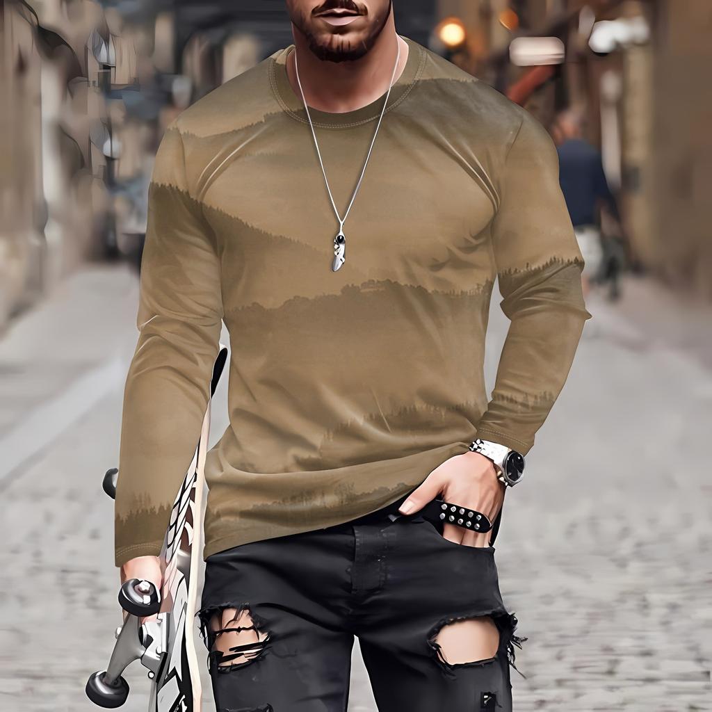 Men's T Shirt O-Neck Clothing Apparel Outdoor Long Sleeve Print Fashion Designer Vintage