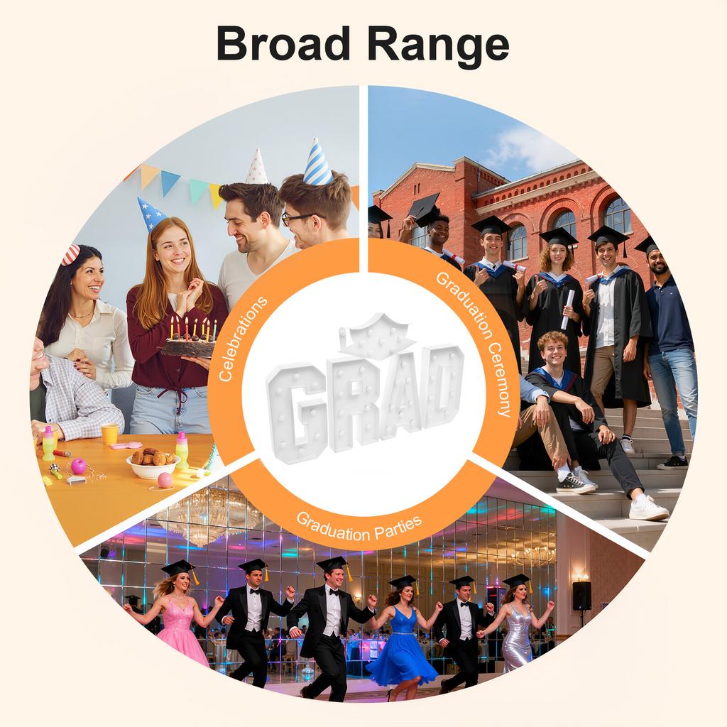 LED GRAD Light Up Letters with Graduation Cap Sign, Foam Board Party Decor for Photo Booth, College Celebration Decoration