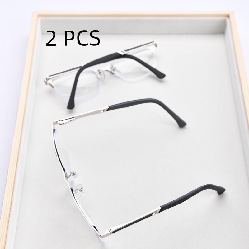 2Pcs Suit Half Frame Reading Glasses Anti-Blue Light Far Sight Glasses Men Big  Frame Business Presbyopia Glasses