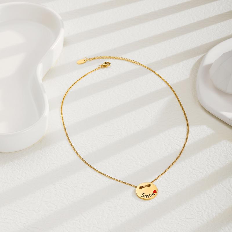 Smile Smile Letter Love Round Brand Pendant Necklace Titanium Steel Simple Versatile Small Fresh Stainless Steel Clavicle Chain