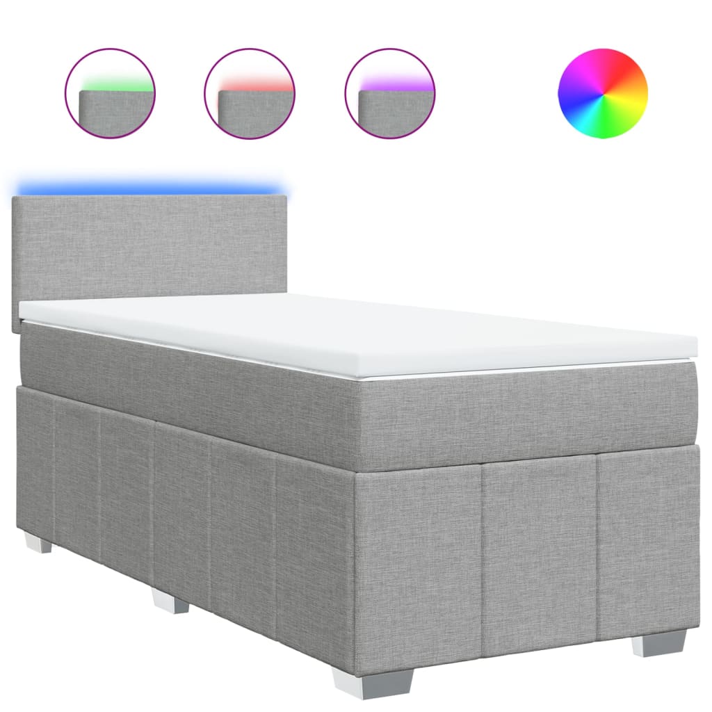 Box Spring Bed with Mattress Light Grey 100 x 200 cm Fabric