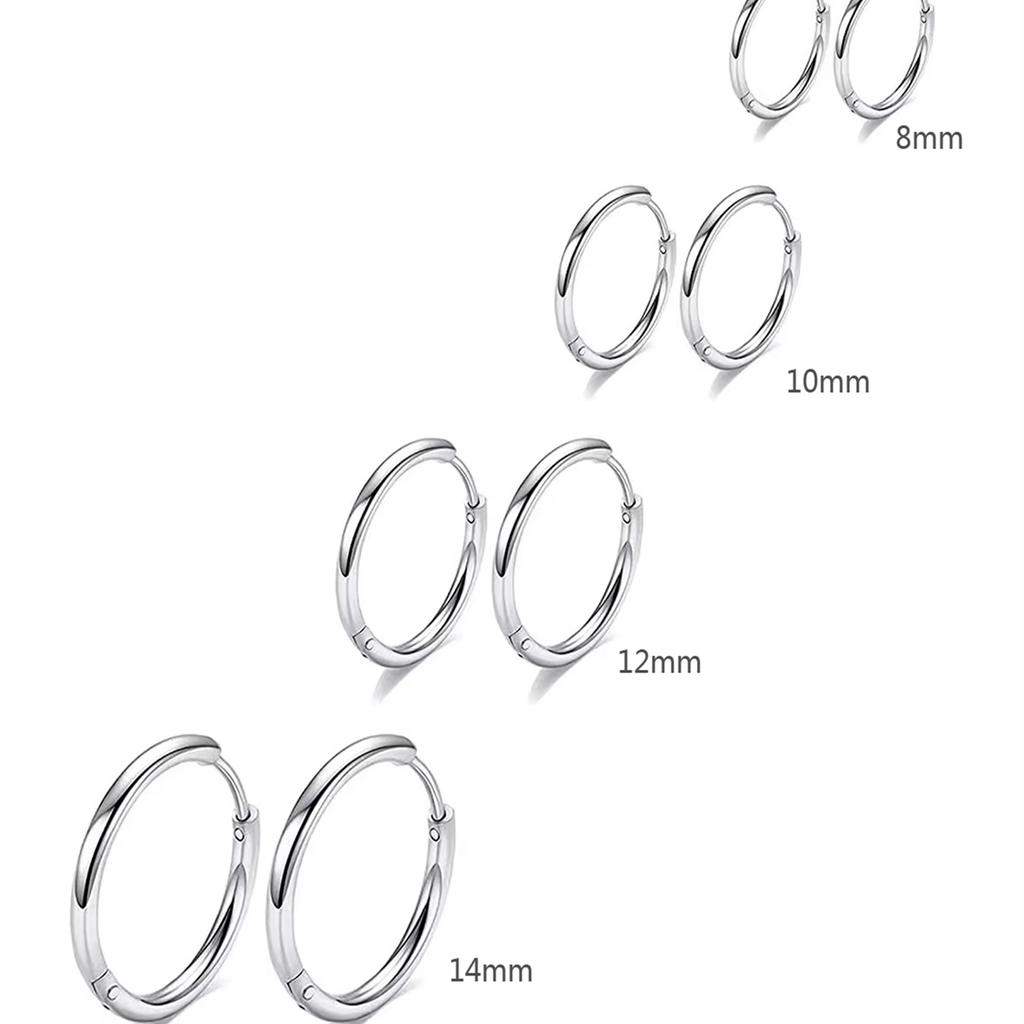 4 Pairs No Charms Stainless Steel Tiny Hoop Earrings Simple Silver/Gold Color Cirle Earrings Single Side Ear Jewlery