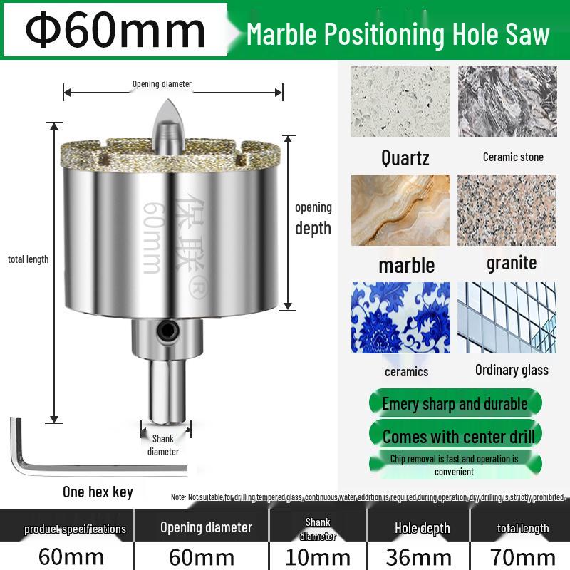 Positioning Drill Bit for Tile, Glass, Marble, and Stone Drilling