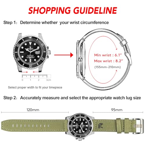Hemsut Watch Band, Soft Canvas Quick Release Watch Band, 18/20/22/24mm Replacement Strap