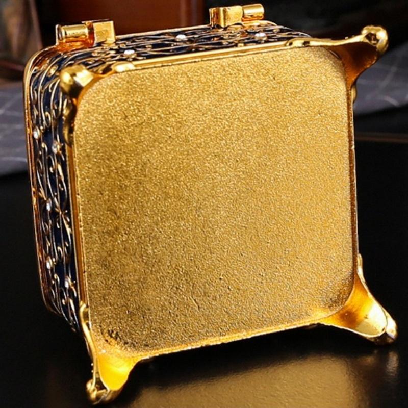 Mini Square Shape Jewelry Storage Box Necklace Organizer,Large Size Inlaid Gem Alloy Ring Storage Jar Unique Gift for Family