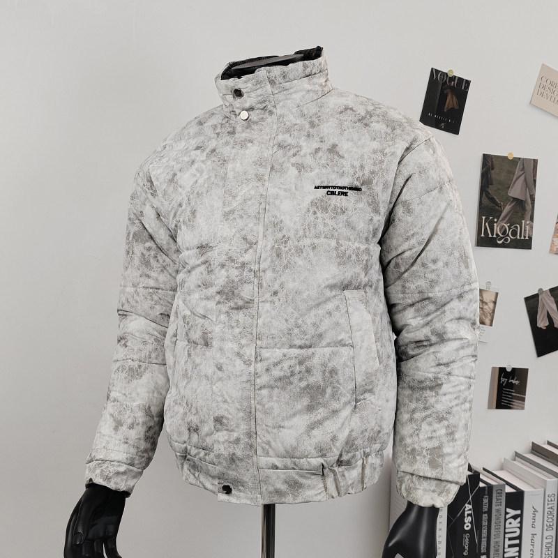 

Men s Winter Casual Embroidered Cotton Jacket - Trendy Stand Collar Short Coat, American Style 3XL білий/сірий колір