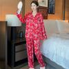 Classical Pink Sakura Print Big Red Women's Pajamas Romantic Aesthetic Literary Sleepwear Spring Autumn New Nightwear