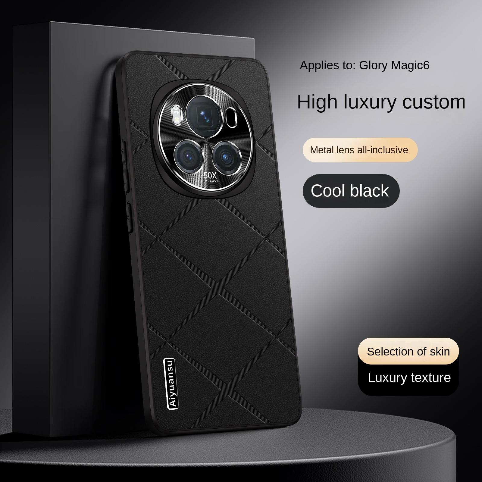 

For Honor Magic 6 6 Pro high-luxury vegan leather metal lens protection anti-drop and anti-fingerprint phone case For Magic 6 чёрный