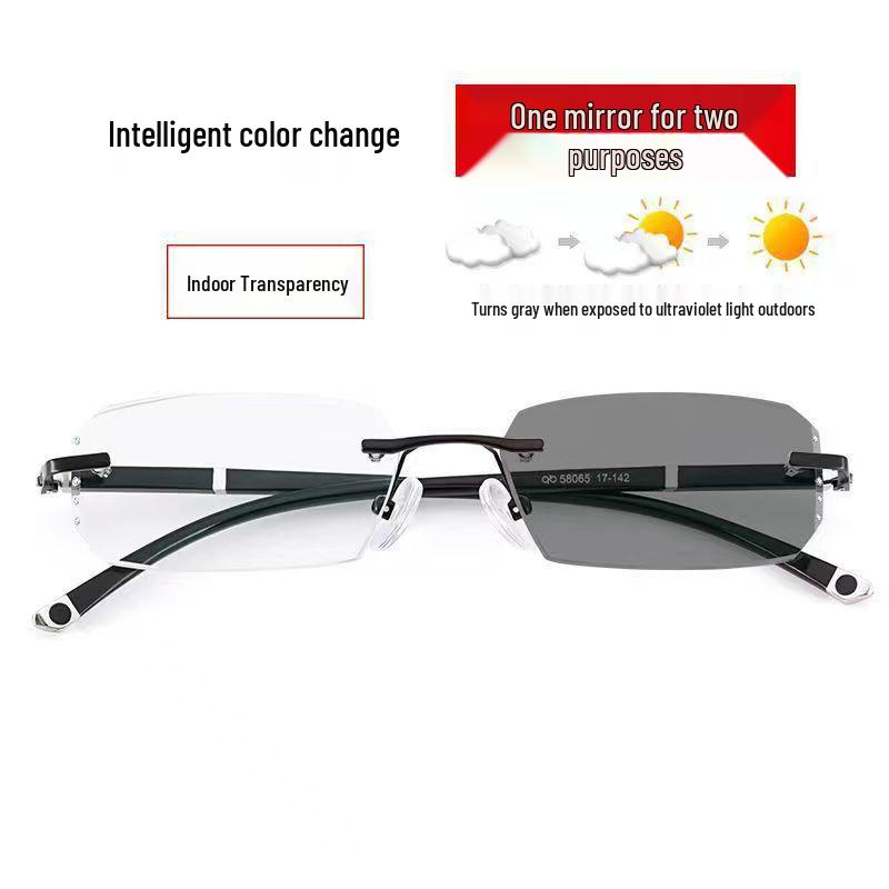 2025 Frameless Anti-Blue Light Photochromic Reading Glasses for Men & Women - Fashionably Designed for Middle-Aged & Elderly