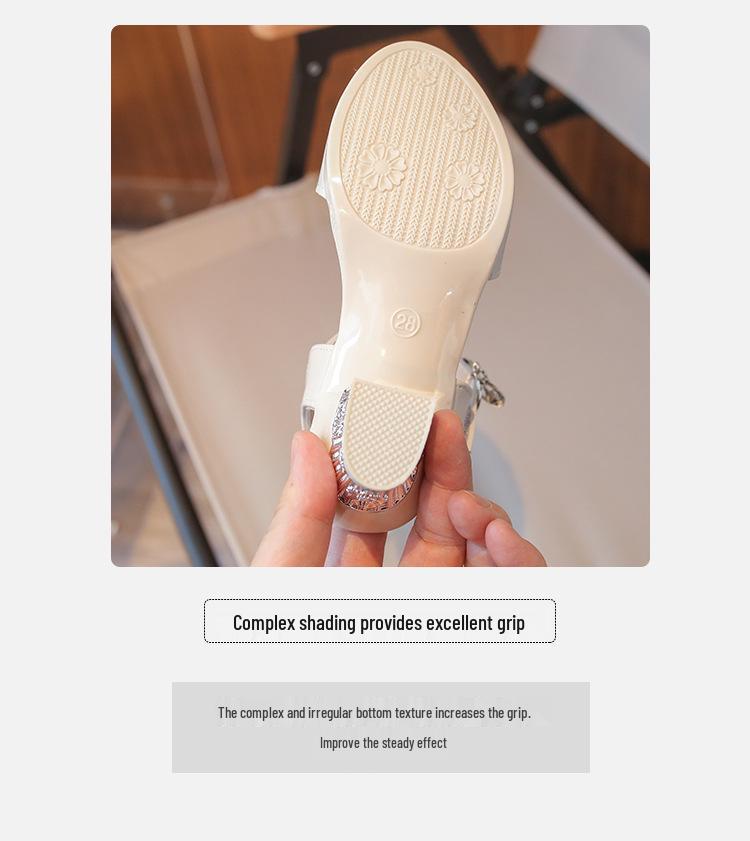 Girls’ Rhinestone Flower High Heel Sandals – Non-slip Soft Sole for Summer & Dance