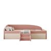 Upholstered Bed Sofa Bed, 90*190cm, Multifunctional Bed, with Steps and Guardrails, Skin-Friendly Velvet Fabric, without Mattress, Pink+Cream White