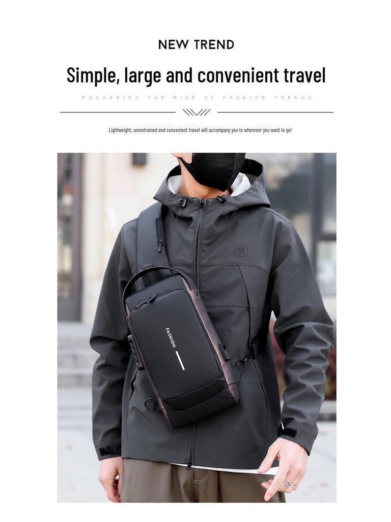 Herren Multifunktionale Brusttasche mit USB-Ladeanschluss - Trendiger Einzelschulter-Reise- und Outdoor-Rucksack