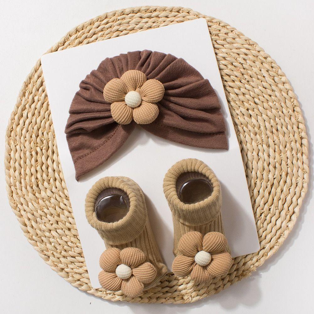 Comfortable Newborn Hat with Socks Sweet Big Flower Toddler Kids Turban  Photo Props