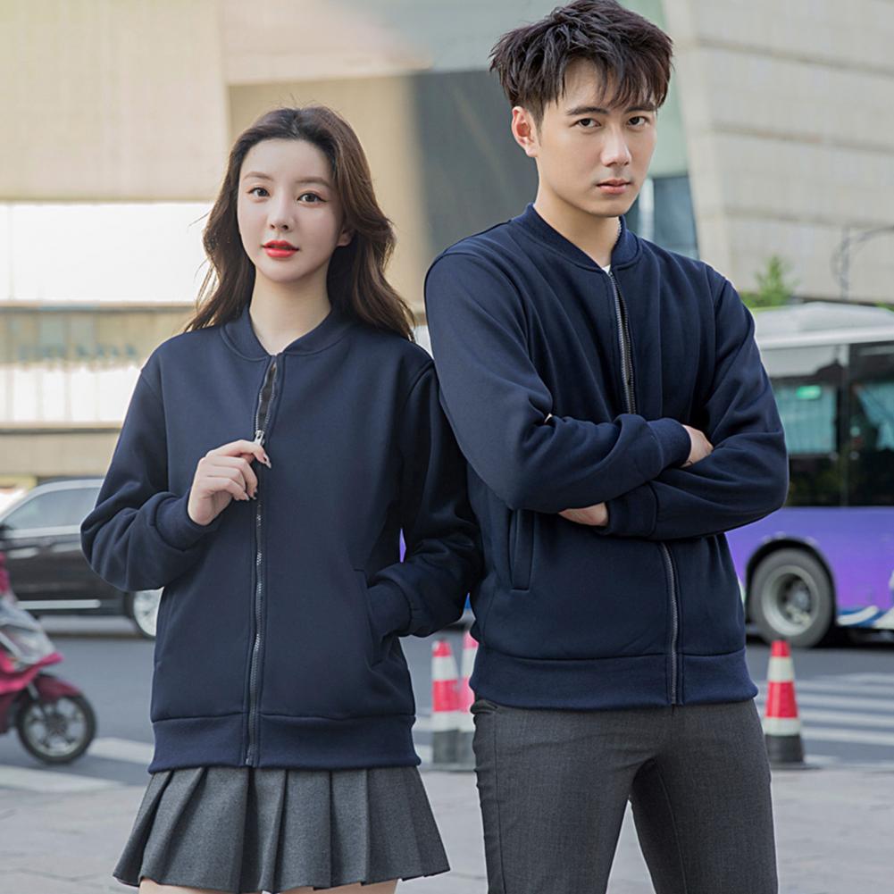 Unisex Coat Stand Collar Zip-up Carrdiagn Long Sleeves Elastic Cuff Hem Pure Color with Pocket Gym Enthusiasts Baseball Sport Ja