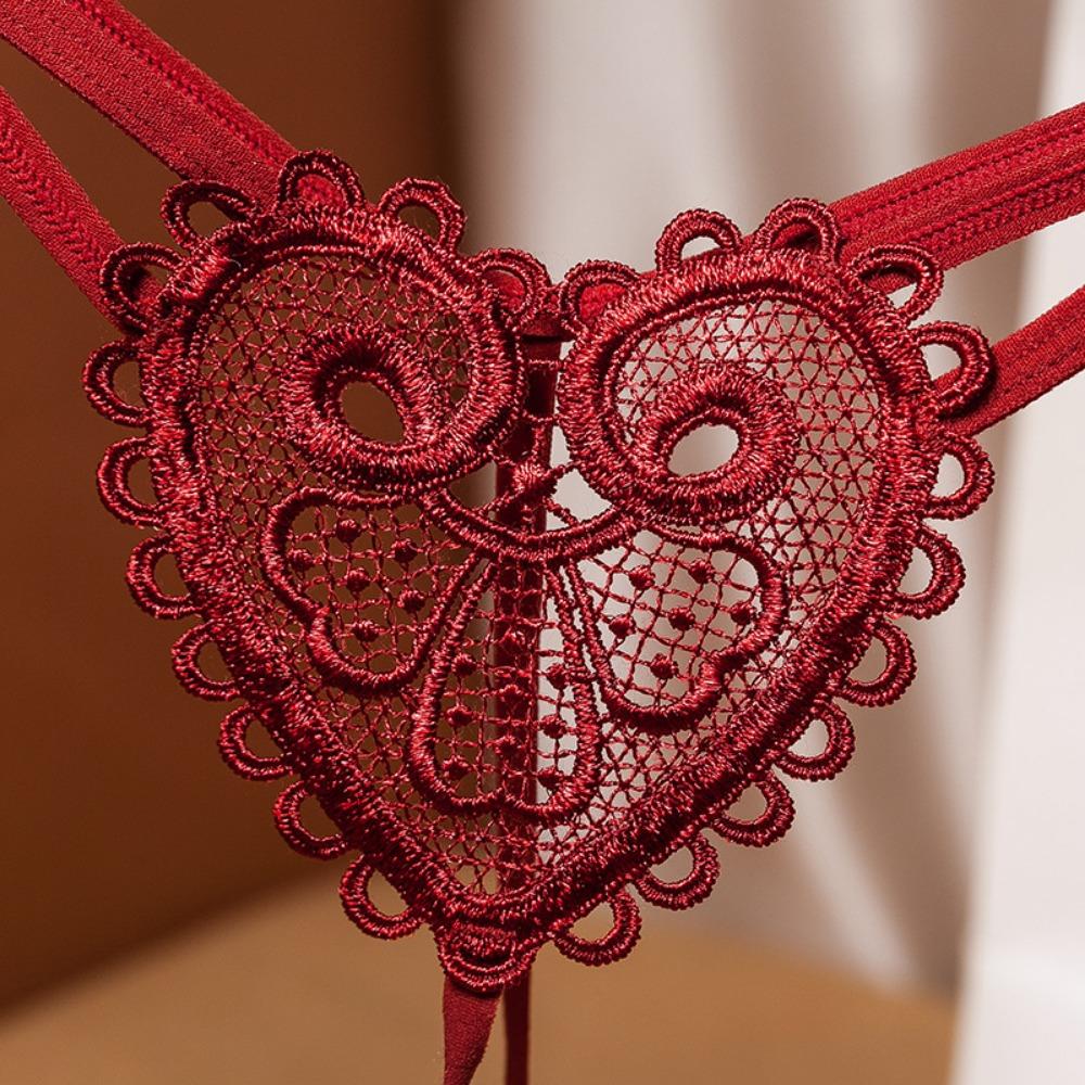 Retro Pearl Love Embellished Thong Female Sexy Erotic Ultra-thin Underwear Low Waist Beaded Seduction Girl 2253