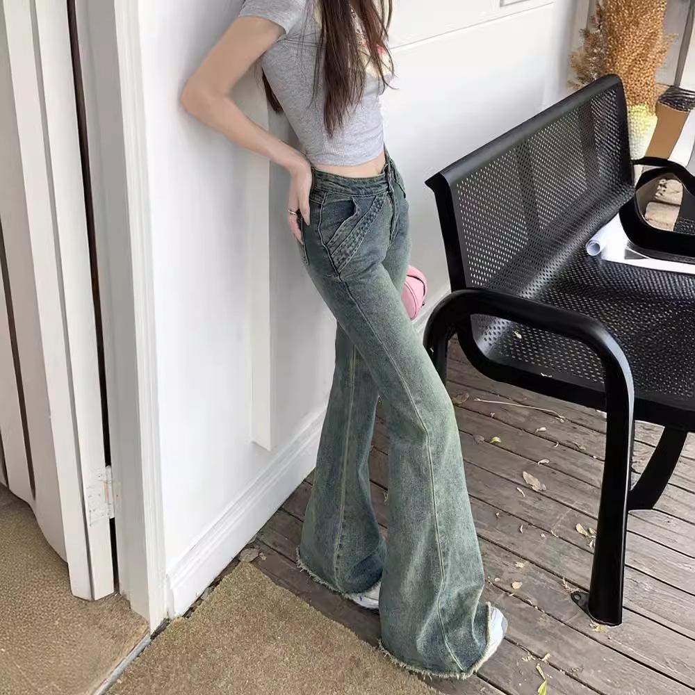 

Women s Retro Patchwork Low-Waist Micro Flare Jeans - Spring Stretch Slimming Floor-Length Trousers XL: Height 155-165CM (60.5-65.5kg)