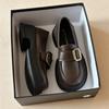 Round Head British Style Brown Platform Small Leather Shoes Women's 2025 New Autumn Versatile Skirt Thick Heel Loafer Single Shoes