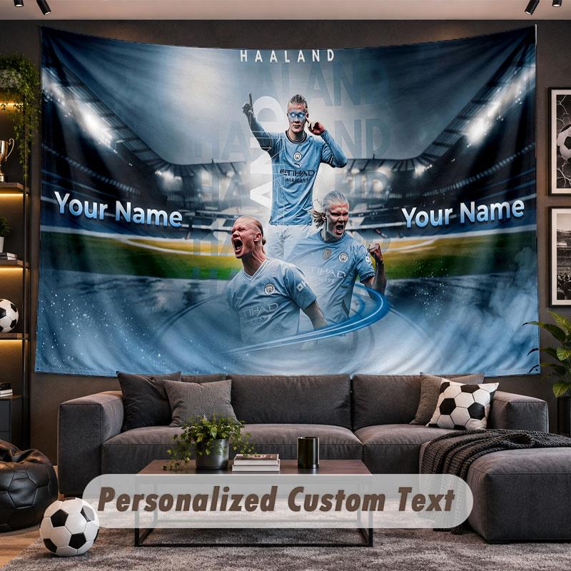 Wall Hanging Tapestry Custom NameErling Haaland Pattern Personalized Printed Fabric Wall Decor