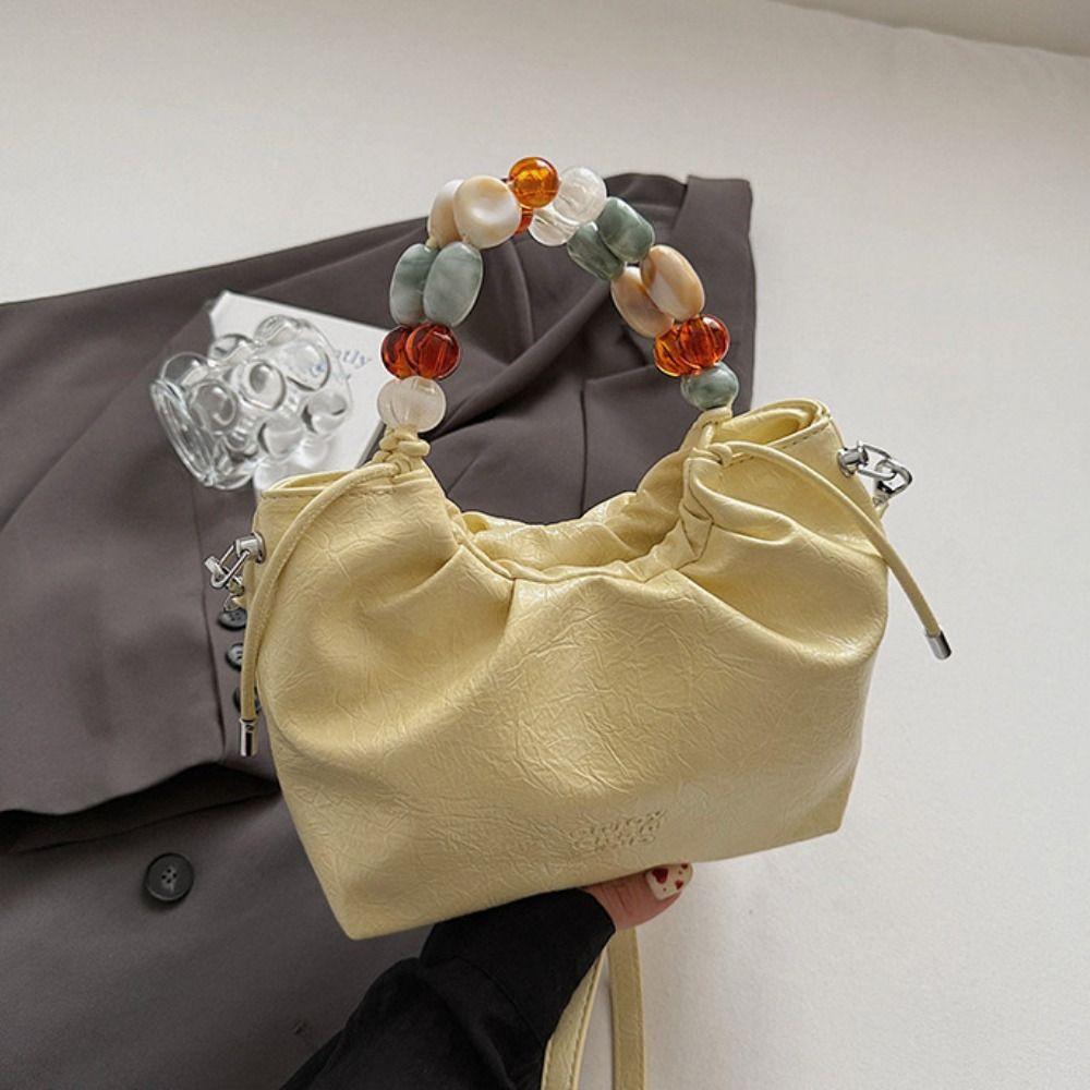 Tote Bag Beading Handle Shoulder Bag Crossbody Bag Women's Shoulder Bag Cute Silver PU Bag  Travel