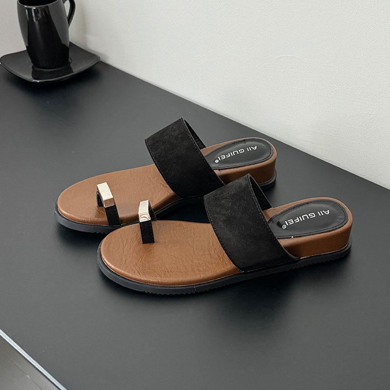 

Fashion Round Toe Fashion Metal Women Flats Slippers Flip flops Summer Beach Slides Female Flats Slippers Sandals Shoes For Ladies 35 чёрный