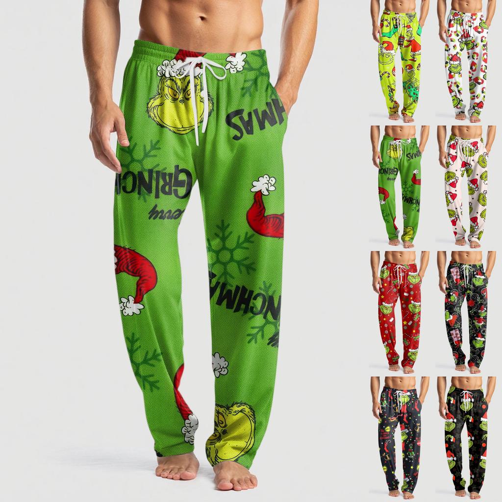 Men's Knitted Fashion Print Pocket Casual Pants Pajama Pants