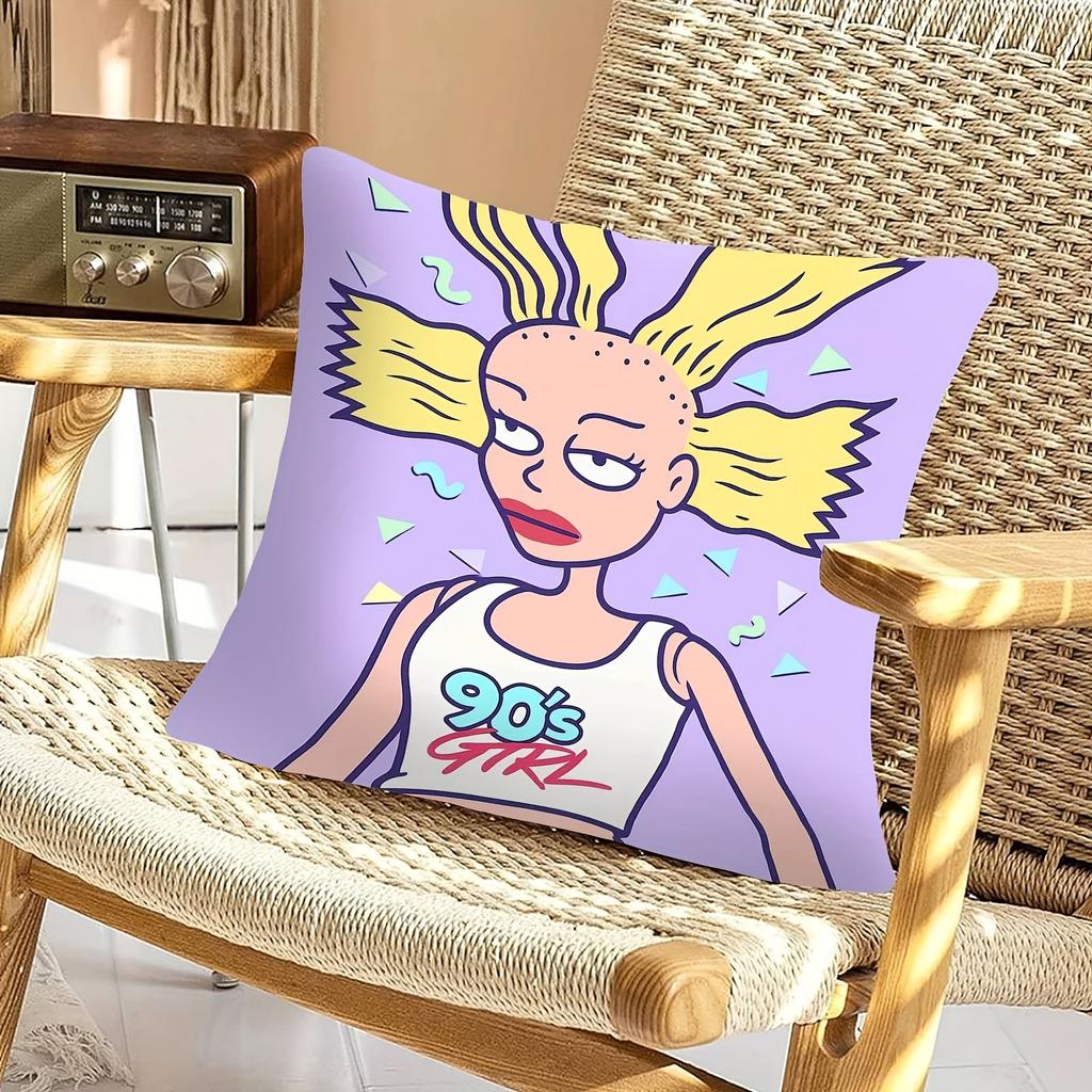 Retro 90S Girl Print Pillow Cover Vintage Cartoon Style Zipper Cushion Case Home Dorm Decor