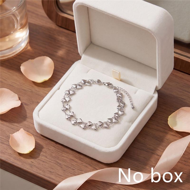 Double Layer Heart Stainless Steel Bracelet For Women European American Ins Style