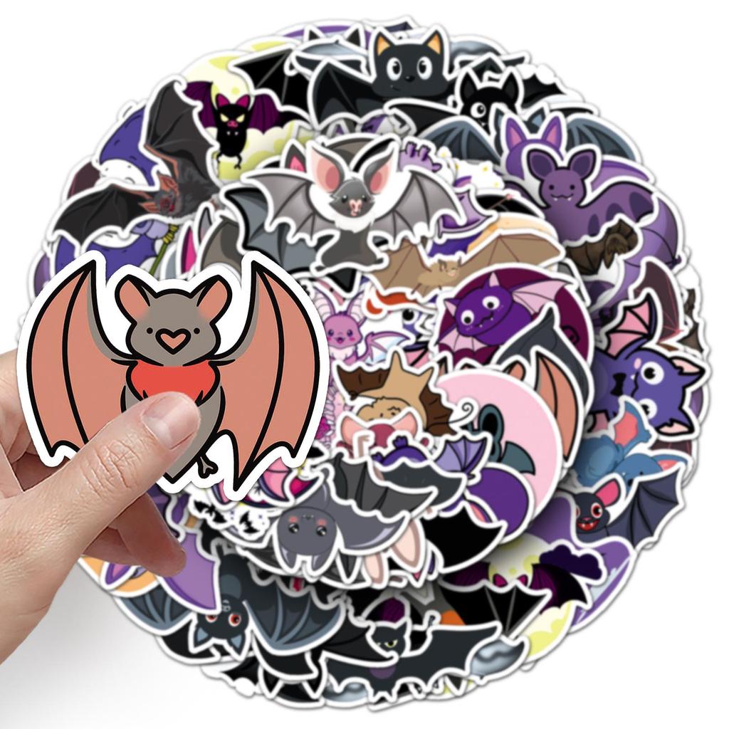 50pcs Halloween Bat Cartoon Graffiti Stickers: Waterproof DIY Phone Case & Luggage Decor