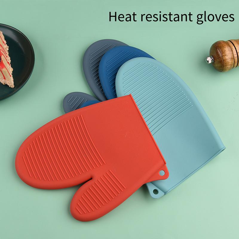 Kitchen Heat-Resistant Silicone Gloves Thickened Heat-Insulating Gloves Anti-Slip Heat Insulation Gloves Kitchen Accessories