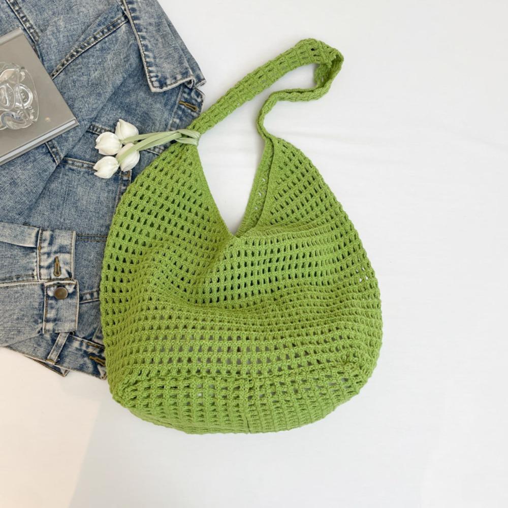 

Сладкая вязаная крючком наплечная сумка с подвеской-тюльпаном, плетеная сумка-тоут, новая пляжная ажурная сумка, для путешествий зелёный