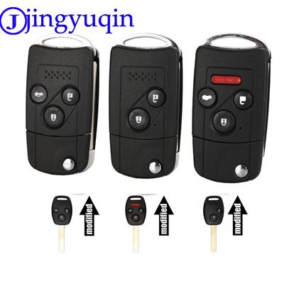 Jingyuqin For Honda Accord Civic Pilot With Rubber Pad 2 3 4 Buttons Refit Remote Flip Car Key Shell Case Fob Entry