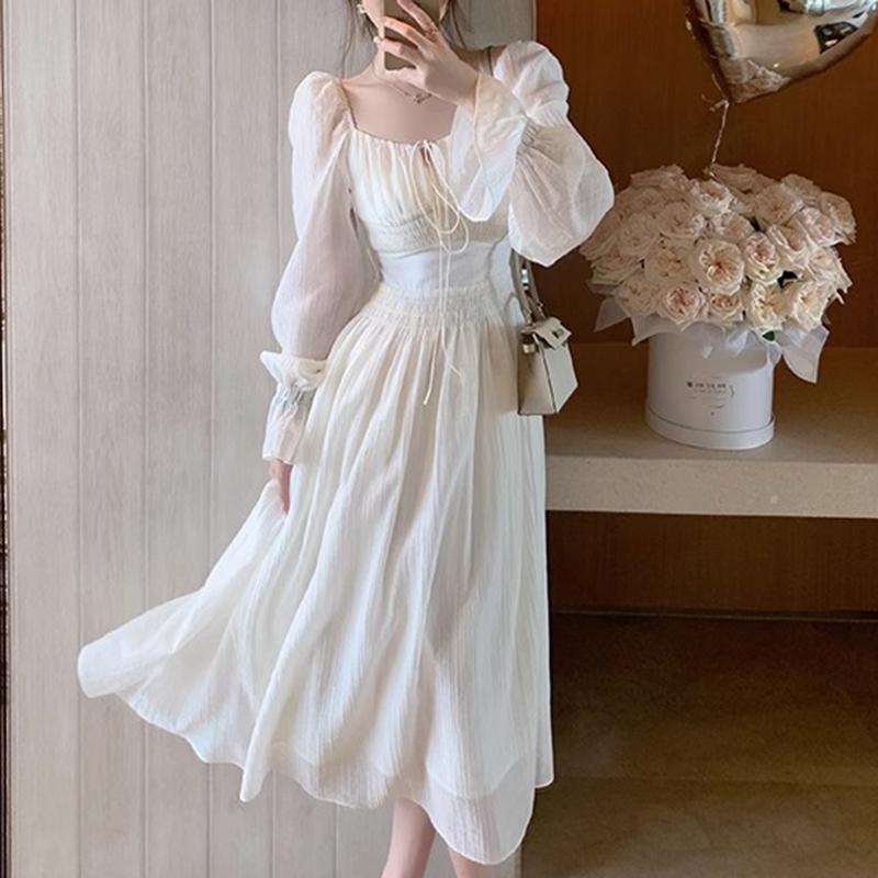 

Винтажное белое бандажное платье макси-миди с круглым вырезом и рукавами-фонариками для женщин, элегантное праздничное облегающее платье с открытой спиной для выпускного, летнее S белый