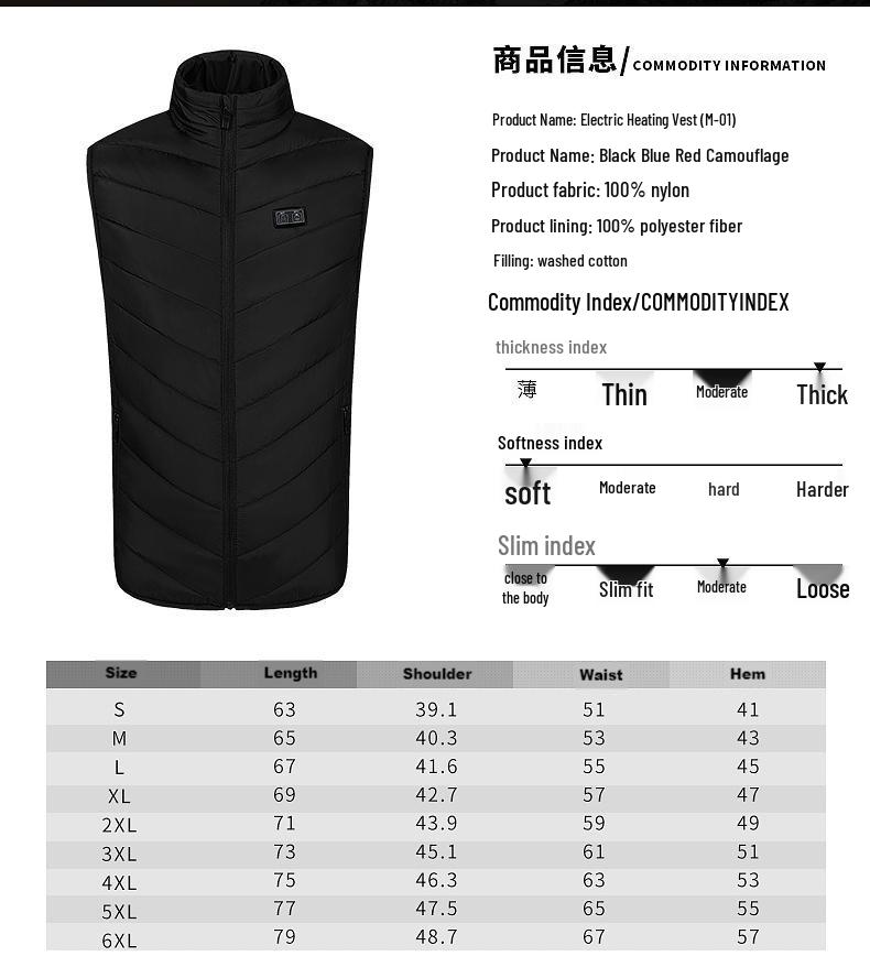 Men's Smart USB Heated Vest - Multi-Zone, Safe Electric Heating, Stand-Up Collar, Constant Temperature