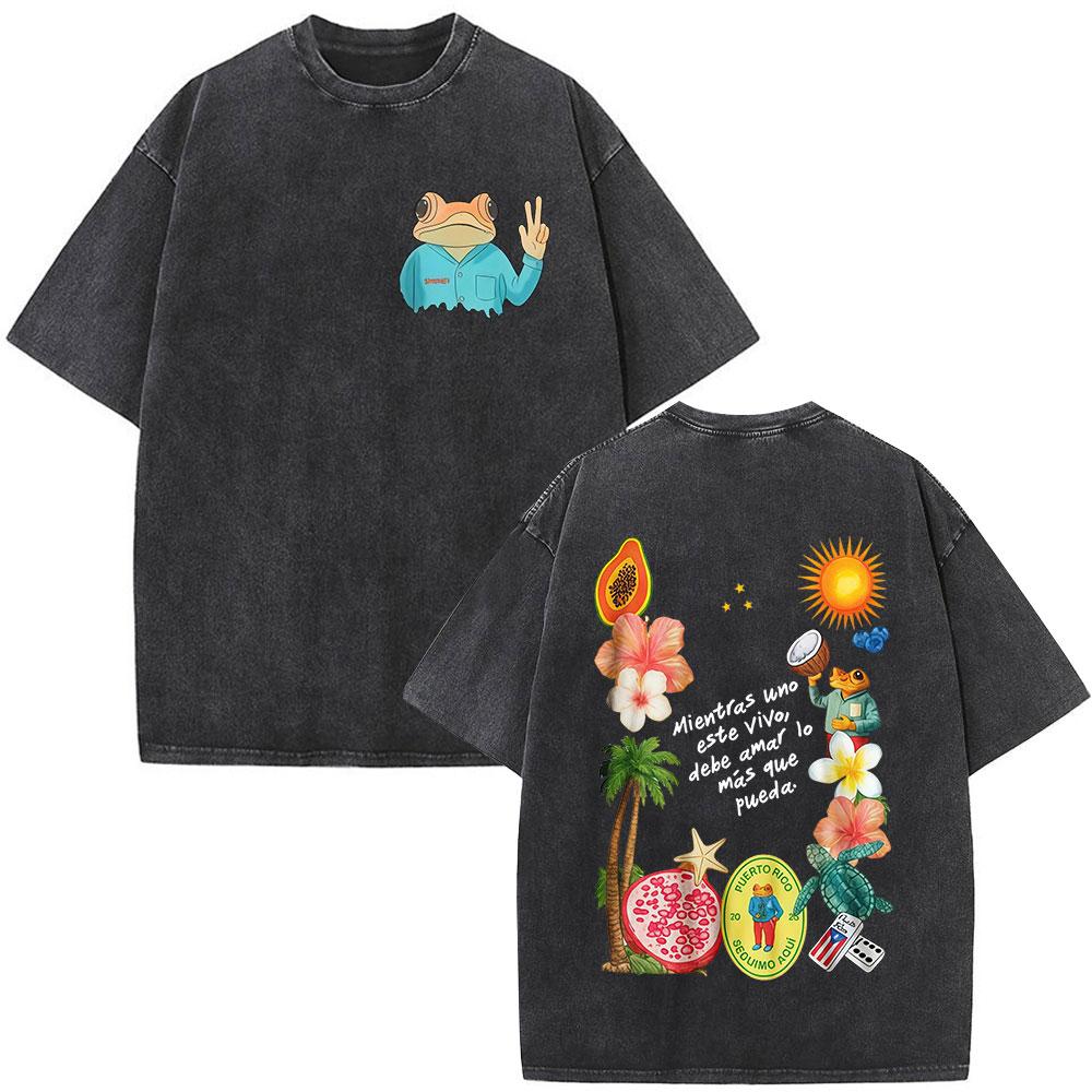 Washed Vintage Rapper Bad Bunny Tshirt Debi Tirar Mas Fotos DTMF World Tour T Shirts Men Women Fashion Hip Hop ONeck Tshirts