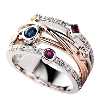 Huitan Colorful Cubic Zirconia Delicate Women Ring Jewelry Wedding Bridal Band Fashion Cross Geometric CZ Dancing Party Rings