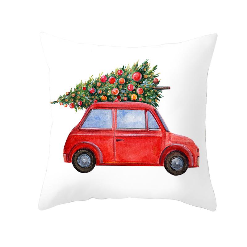 Cartoon Car Print Peach Skin Pillow Cover Christmas New Pillow Cover Wish Home Cushion Cover